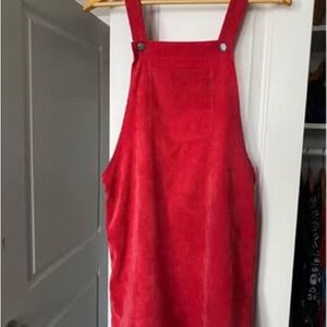 Romwe Red Corduroy Overall Dress